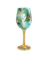 Peacock Lolita Wine Glass 15 oz 9&quot; High Gift Boxed Collectible Green #40... - £30.50 GBP