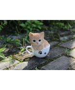 Teacup Kitten Decor Orange Tabby Cat Garden Statue,Garden Decoration, Ho... - £25.23 GBP
