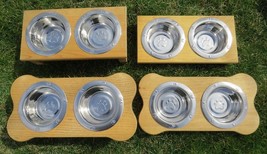 Medium Dog Bone Wood Feeder Amish Handmade Elevated 2QT Paw Print Bowls Finished - $90.97