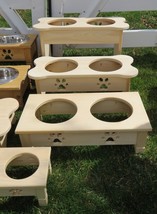 Extra Tall Dog Bone Feeder Amish Handmade Raised 2QT Paw Print Bowls Unfinished - £76.71 GBP