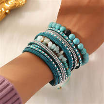 Turquoise &amp; Cubic Zirconia 18K Gold-Plated Beaded Wrap Bracelet Set - £13.12 GBP