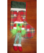 Unbranded Grinch Gnome Christmas Stocking Red Plaid 17&quot; Snowflake Hat - $312.13 MXN