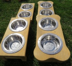 Small TABLE TOP DOG FEEDER Handmade Puppy Wood Stand 2QT Paw Print Bowl ... - £70.95 GBP