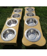 Small TABLE TOP DOG FEEDER Handmade Puppy Wood Stand 2QT Paw Print Bowl ... - $88.97