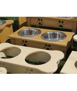"TABLE TOP" DOG FEEDER Amish Handmade Medium Elevated Stand 2QT Paw Print Bowls - $90.97