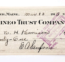 1915 Kineo Trust Company Bank Check E.A. Sampson Dover Maine Signed 7042... - $369.57 MXN