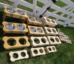 Tall 15" Table Top" Dog Feeder Handmade Raised Stand 2QT Paw Print Bowl Finished - $93.97