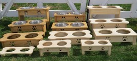 Small Table Top Dog Feeder Handmade Dogs Puppy Food Stand 2QT Bowls Unfinished - $71.97