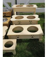 15&quot; TALL TABLE TOP DOG FEEDER Handmade Elevated Stand w/ 2QT Bowls Unfin... - $76.97