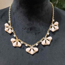 Women Fashion Pink Gemstone Floral Clear Crystal Rhinestone Statement Necklace - £21.56 GBP