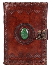 journal Handmade Leather diary Notebook with Stone Writing Sketch Book With lock - £18.40 GBP