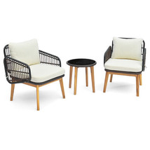 3 Pieces Patio Furniture Set with Cushioned Chairs and Tempered Glass Side Table - $5,672.81 MXN