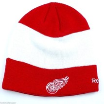 Detroit Red Wings Reebok Center Ice Hockey Striped NHL Knit Beanie/Hat/T... - £14.84 GBP