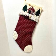 Vintage 1988 Heartline Christmas Stocking Patchwork 21&quot; House Trees - £21.50 GBP