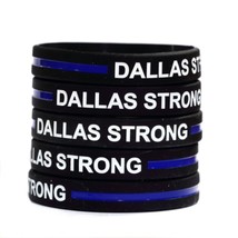 100 DALLAS STRONG Thin Blue Line Silicone Wristbands in Support Memory Police... - £39.31 GBP