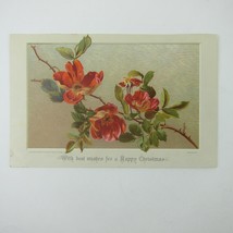 Victorian Christmas Card Red Orange Rose Flowers Hildesheimer &amp; Faulkner... - £7.96 GBP