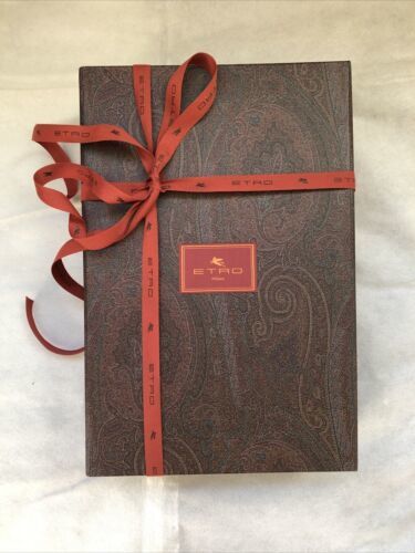 Etro box rectangle medium magnetic closure with ribbon brown paisley empty - $28.70