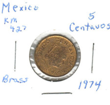 Mexico 5 Centavos, 1974, Brass, KM 427 - £0.79 GBP
