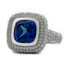 3.89CT Unique 925 Silver Cushion Cut Blue Sapphire Halo Diamond Engagement Ring - £307.78 GBP