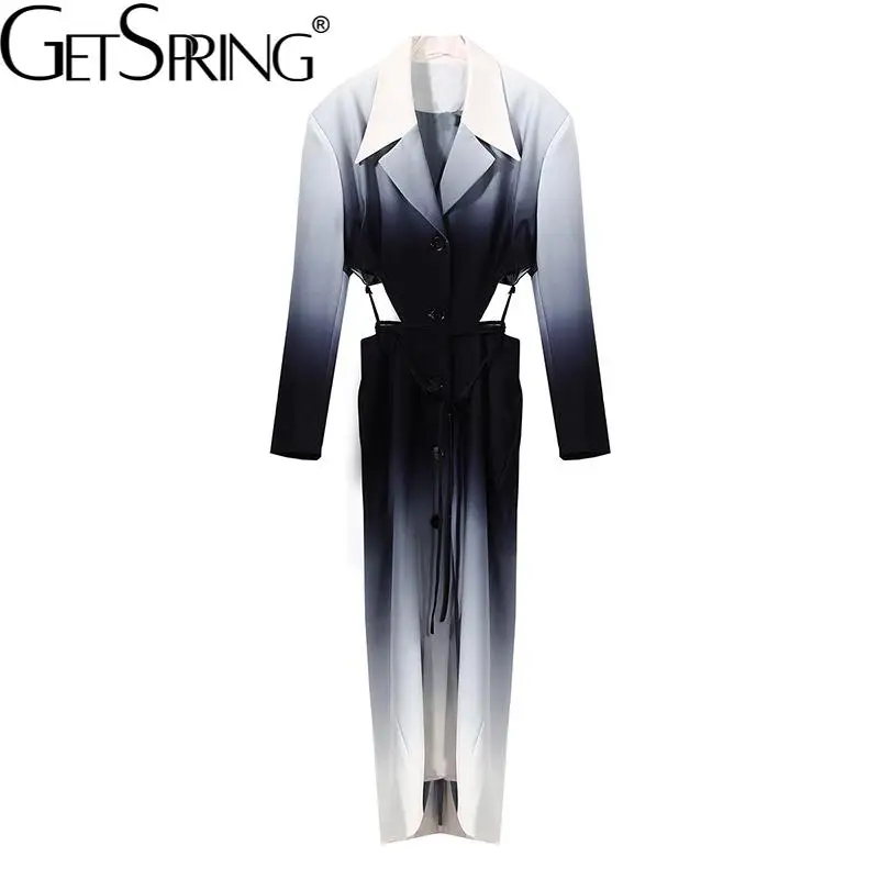 Getspring Women Trench Coat Asymmetry  Out Color Matching Long Windbreaker  Vint - £343.22 GBP