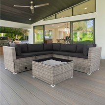 6 Pieces PE Rattan sectional Outdoor Furniture Cushioned Sofa Set with 3... - £593.28 GBP