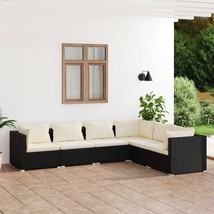 6 Piece Patio Lounge Set with Cushions Poly Rattan Black - €787,62 EUR