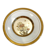Vintage Art of Chokin Floral Plate 24k Gold Edge Japan Peonies 6&quot; - $26.61 CAD