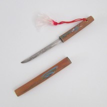Asian Katana Letter Opener Samurai Sword Wood Sheath Vintage Hand Painted - £26.03 GBP