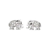 14K White Gold Plated 925 Silver Round Simulated Diamond Elephant Stud Earrings - £22.25 GBP