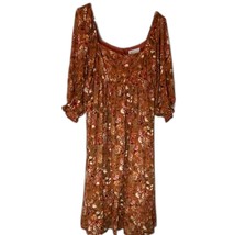 Sweet Lemon Cottagecore Bohochic Orange Floral Print Midi Lined Ruffle D... - $20.99