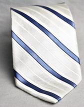 Pierre Cardin Textured White and Saphire Blue Stripe Men&#39;s Necktie 100% Silk - £14.86 GBP