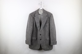 Vintage 70s Mens 42R Herringbone Harris Tweed Wool 2 Button Suit Coat Bl... - £62.28 GBP