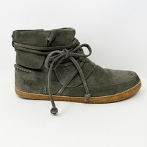 UGG Womens Olive Green Suede Leather Lace &amp; Side Zip Flat Boot, Size 8 - £35.94 GBP
