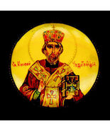 Russische Handgemalte Broschen Von Religiösen Heiligen, St. Nikolaus - $16.27