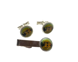 Vintage cufflinks and tie bar set Natchez Historical Park Melrose - $16.82