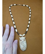 (j-owl-9) White Brown Owl bird aceh bovine bone carving pendant 20&quot; NECK... - £29.61 GBP