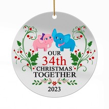 34th Anniversary Christmas 2023 Acrylic Ornament 34 Years Elephant Couple Gift - £13.45 GBP