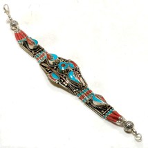 Red Coral Tibetan Turquoise Handmade Gift Jewelry Bracelet Nepali 7-8&quot; SA 2166 - £9.54 GBP