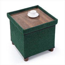 15 Inches Storage Ottoman With Wooden Legs, Cube Foot Rest, Saving Green - $72.59