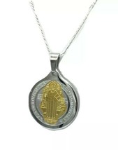 Medalla de San Benito Saint St. Benedict Medallion Medal Pendant chain Necklace - £11.53 GBP