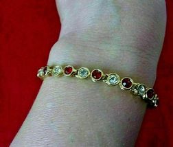 9 Ct Round Cut Simulated Ruby   Gold Plated 925 Silver Bracelet - £158.26 GBP