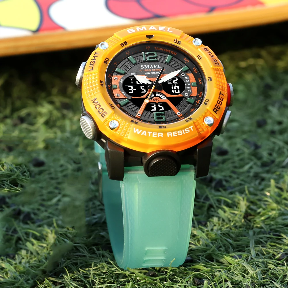 SMAEL Dual Time Digital Watch for Men    Wristwatch Beige Strap with Date Electr - £94.57 GBP