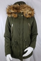 Forever 21 Army Green Jacket Womens M Faux Fur Collar Coat Hooded Milita... - $20.14