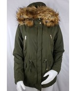 Forever 21 Army Green Jacket Womens M Faux Fur Collar Coat Hooded Milita... - $28.32 CAD