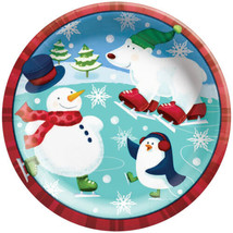 Holiday Fun Paper 8 Ct Dessert Lunch Plates 7&quot; Christmas Penguins Polar ... - £2.85 GBP