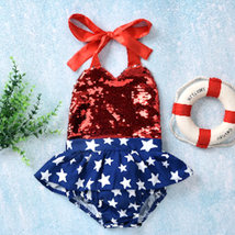 NEW 4th of July Baby Girls Patriotic Sequin Romper Dress - £6.94 GBP