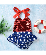 NEW 4th of July Baby Girls Patriotic Sequin Romper Dress - £6.95 GBP