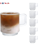 6-Pack of 12oz Premium Glass Coffee Mugs Set with Vertical Stripes Desig... - £24.46 GBP