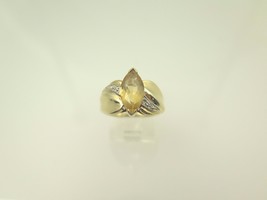 10k Two Tone Gold Women&#39;s Citrine Yellow Color Stone Ring With Diamond - £179.82 GBP