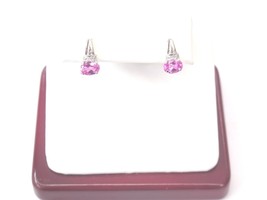 14K White Gold Diamond Pink Termaline Stud Baby Earrings - £159.07 GBP